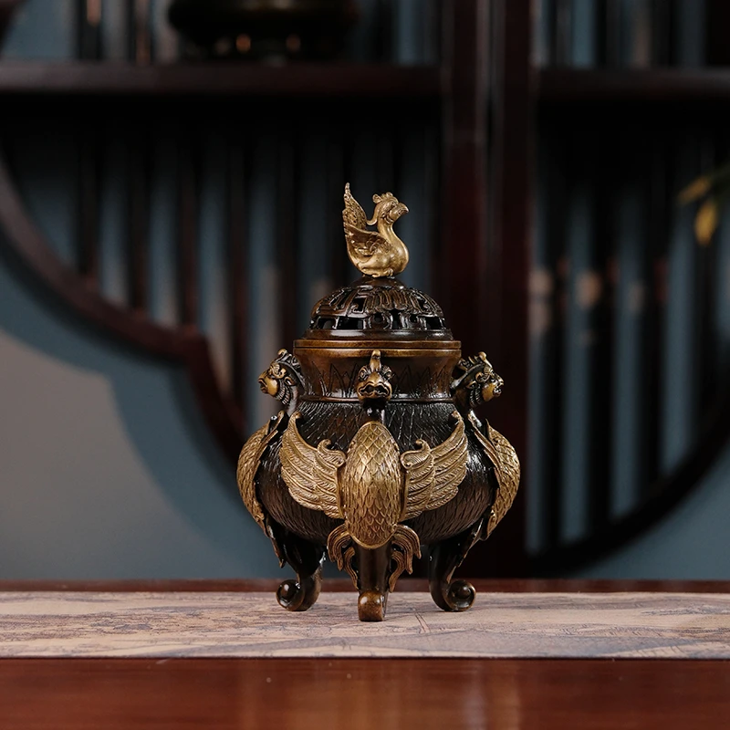 苏工失蜡李迎春制三足凤炉熏香炉精炼铜炉家用室内摆件香炉