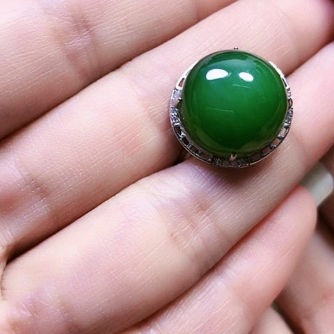 知***秋和田玉银S925镶嵌戒指