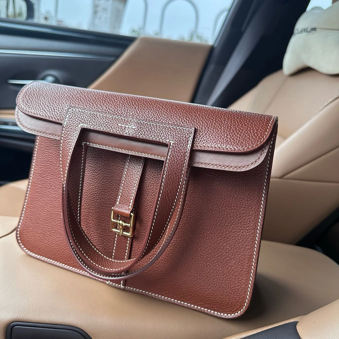 时尚气质百搭原厂进口福宝皮金粽手缝腊线哈尔赞斜挎手提包包25cm