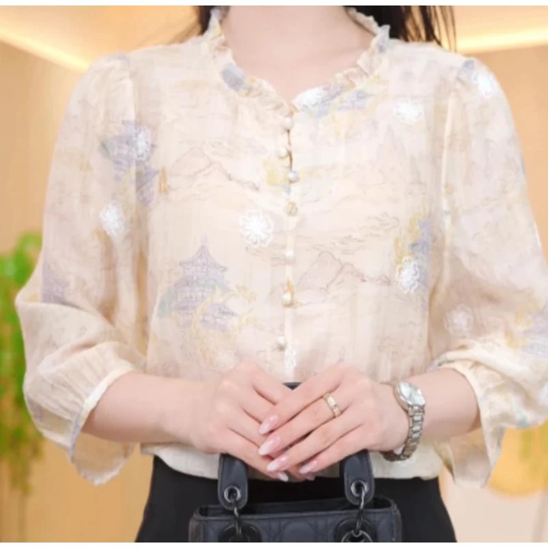 2025新款新中式国风设计感气质小衫七分袖-657