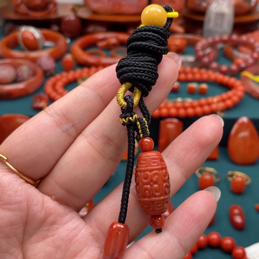 南红玛瑙川料南红满肉桶珠吊坠未镶嵌