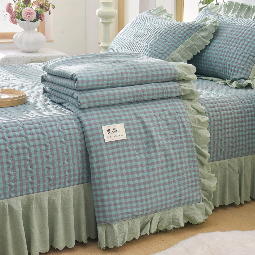 夏季夏被水洗棉纱夏凉被床盖四件套空调被透气薄被子床品三件套