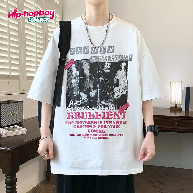 嘻哈男孩全棉短袖夏季T恤五分袖男t恤韩版潮流男士情侣印花上衣