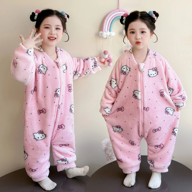 一岁半女宝宝连体睡衣冬季法兰绒加绒加厚保暖婴幼童儿童防踢睡袋