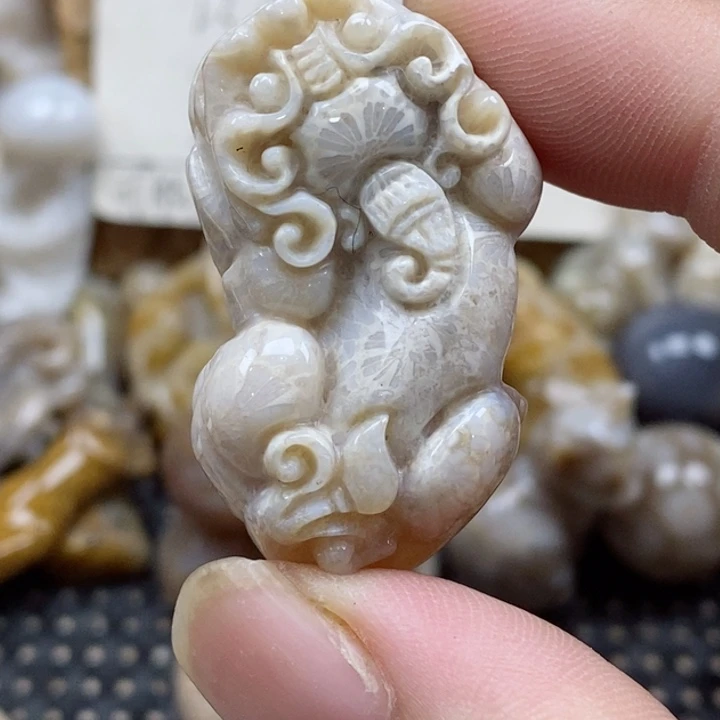 颈饰未镶嵌硅化珊瑚（珊瑚玉）