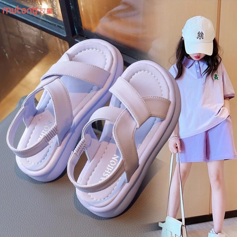 牧童女童凉鞋2025夏季爆款女孩软底公主鞋厚底沙滩罗马鞋露趾童鞋