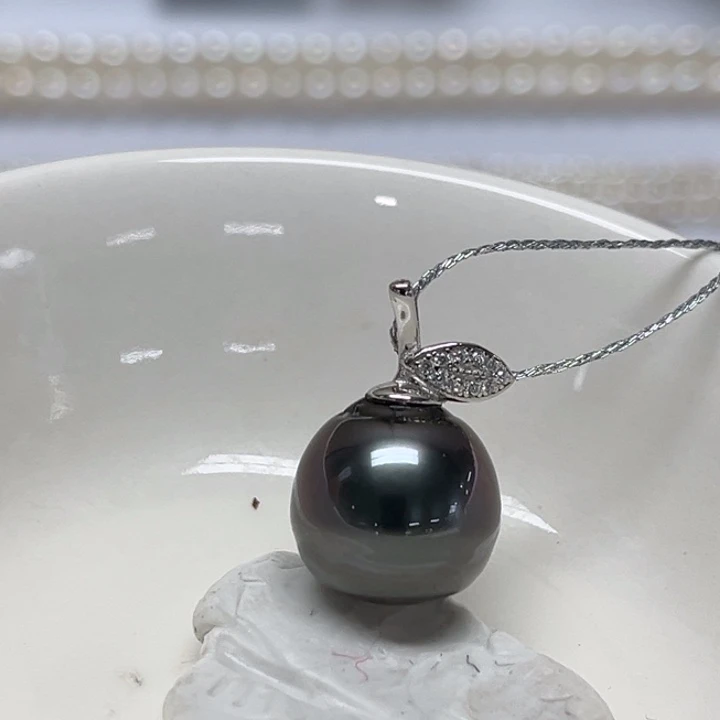 海水珍珠颈饰银S925镶嵌大溪地12-13mm 44号