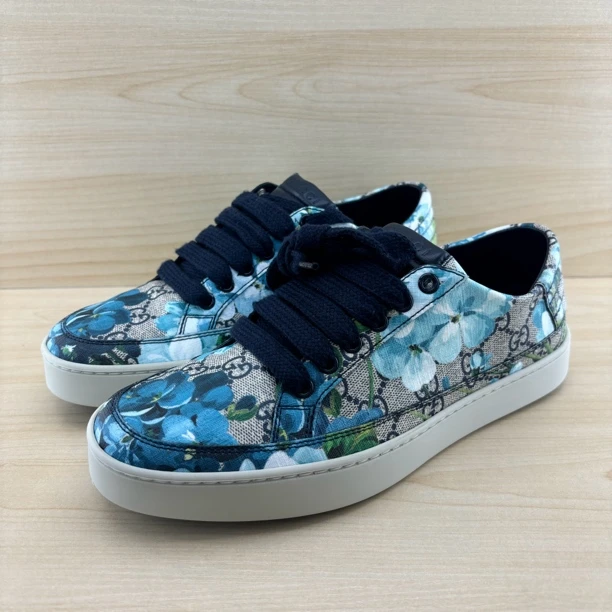 95新 GUCCI/古驰 客户寄售-Gucci 古驰蓝色花卉系带时尚低帮板鞋