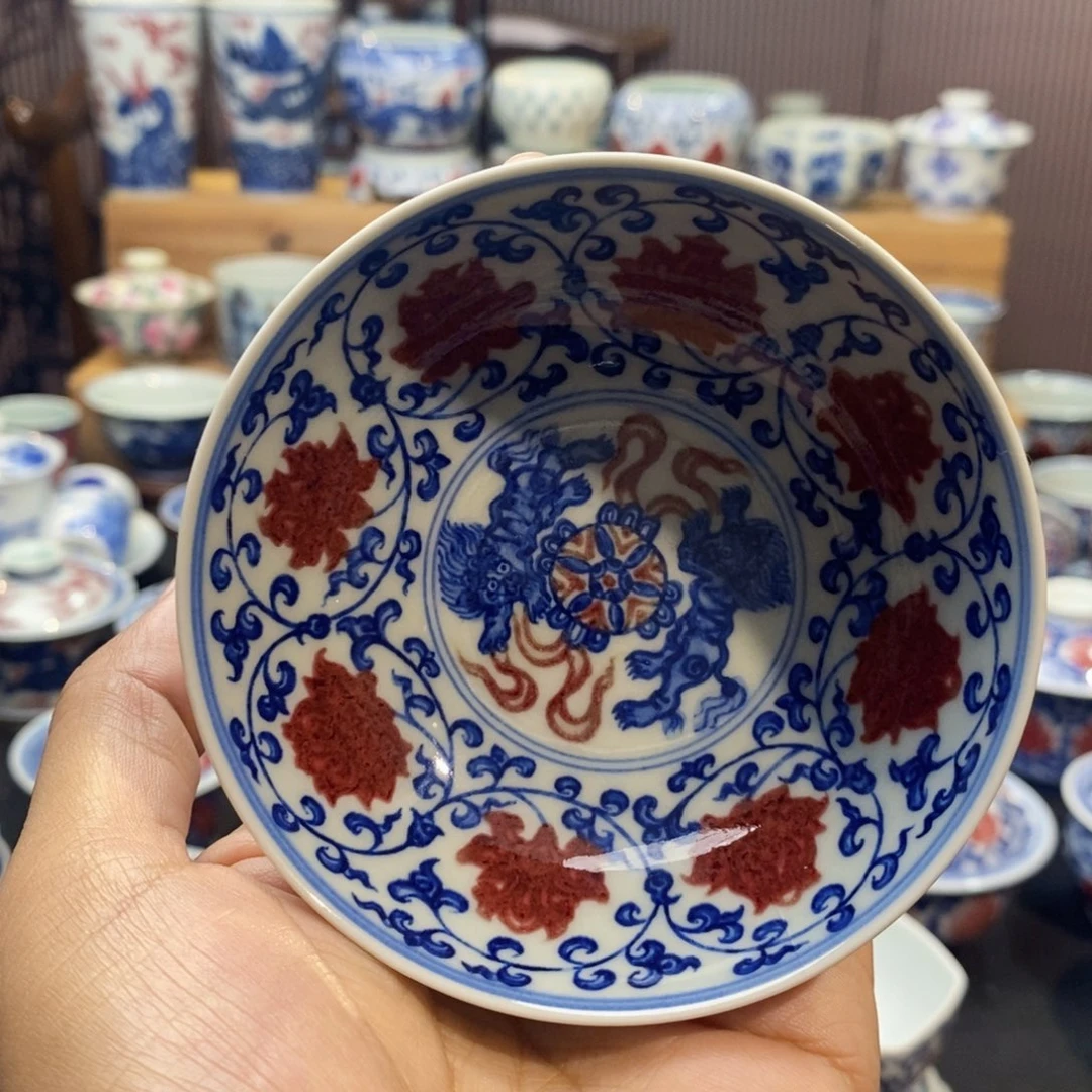 瑕疵缠枝莲普洱杯原矿手绘