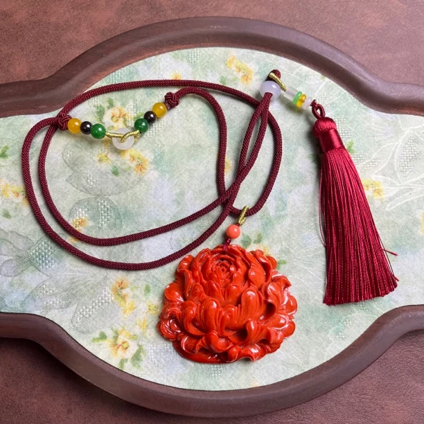红色 富贵花 流苏项链 555