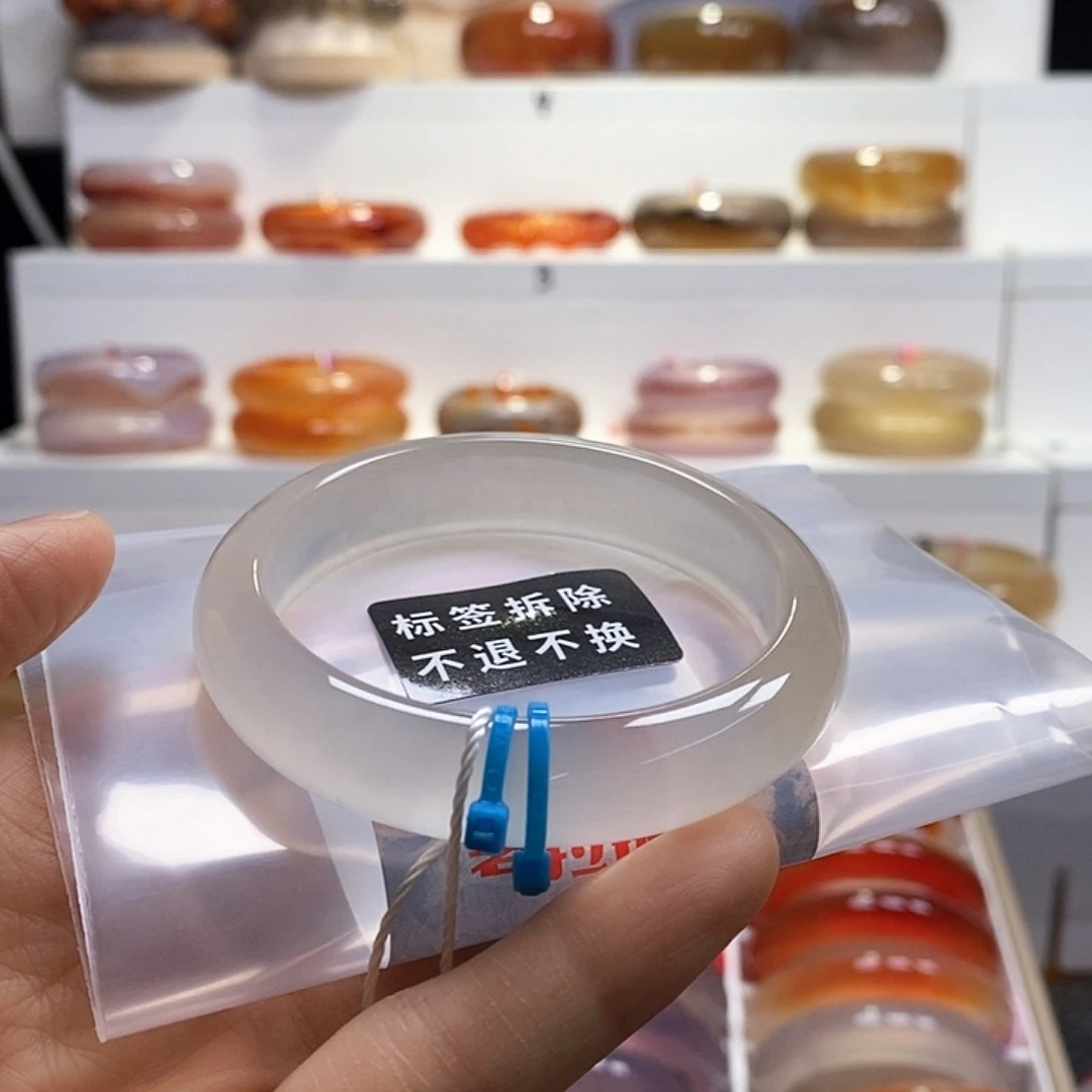 蓝***泪玛瑙/玉髓未镶嵌手镯天然纹理冰花