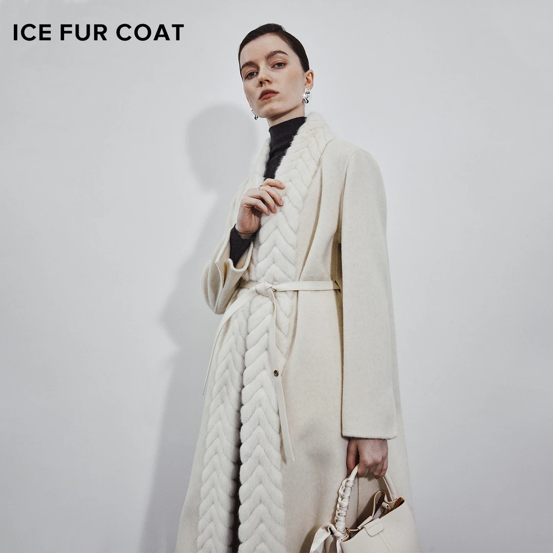 ICEFURCOAT頂奢LP水貂毛领双面羊毛双面呢大衣长款