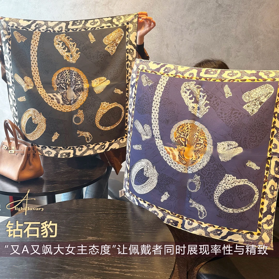 「钻石豹」65cm斜纹18姆米双面真丝丝巾时尚多功能桑蚕丝方巾