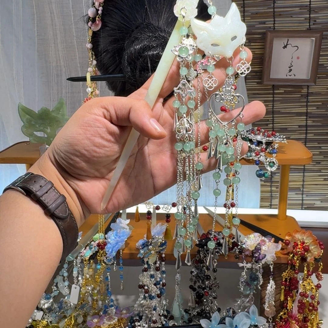 X***星蛇纹石玉合金发饰