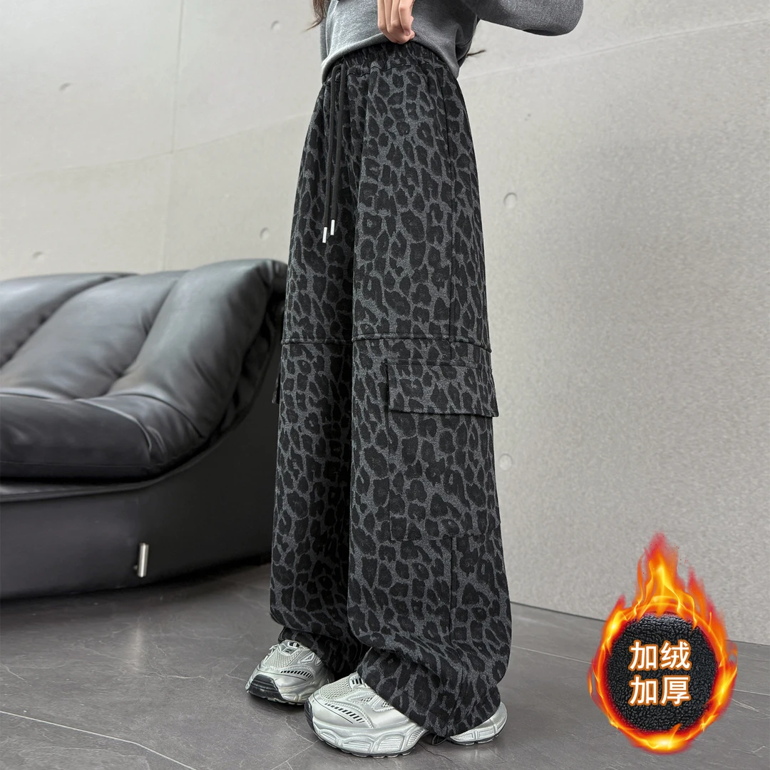 女童裤子秋冬季2025新款中大童休闲加绒加厚女孩儿童洋气工装裤