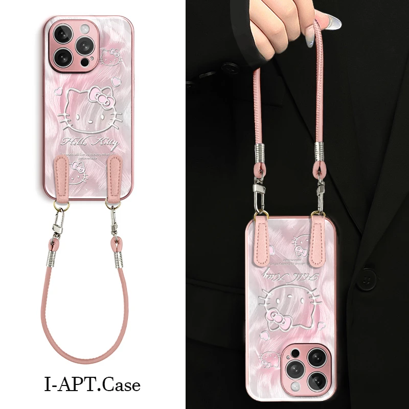 粉羽纱银线KT头水凝玻璃壳适用iPhone苹果16手机壳华为oppo小米vi