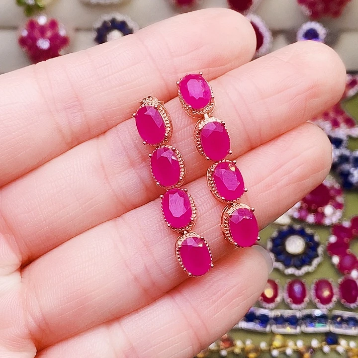 银S925镶嵌耳饰红宝石