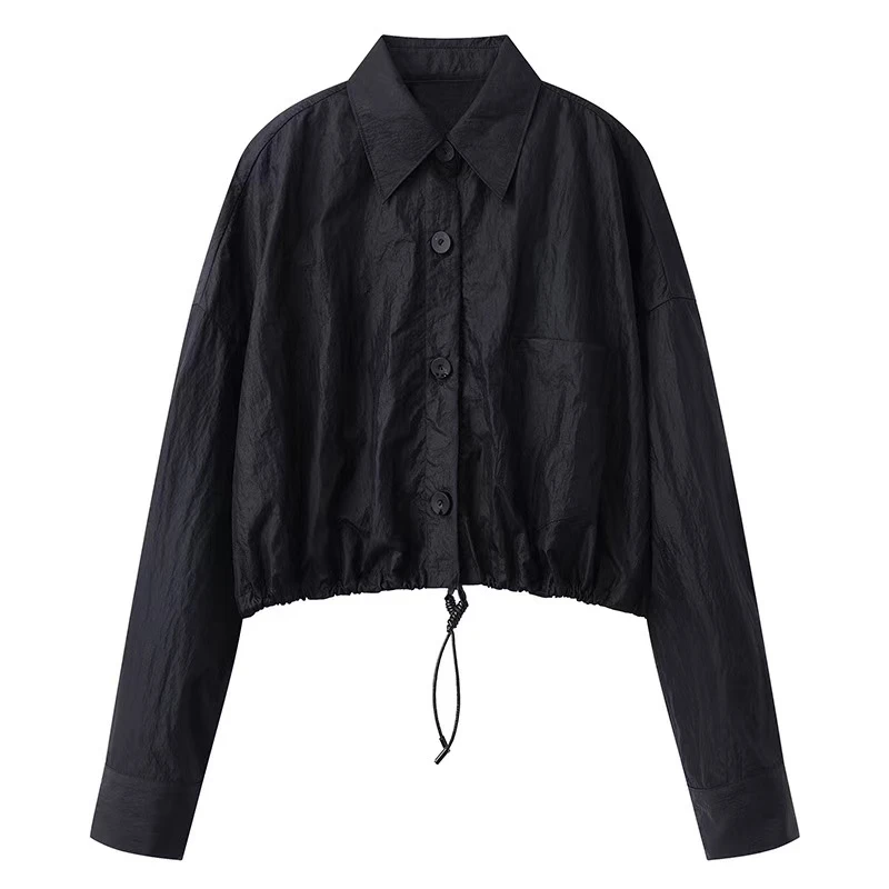 外套-311097下摆抽绳翻领纯色