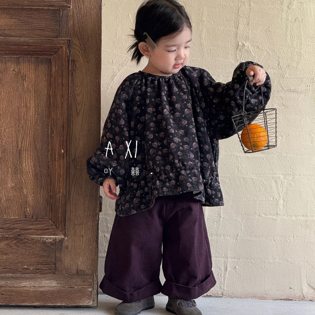 儿童复古日韩系满印碎花棉布上衣春秋长袖印花秋季洋气儿童衬衫