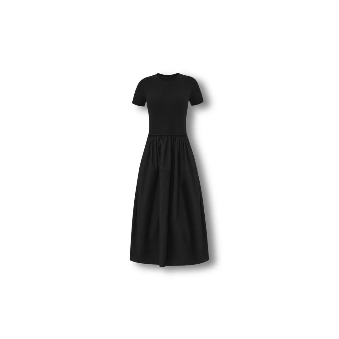 25年（哥D）夏季新款显瘦黑色圆领拼接连衣裙 (25L0506)【697】