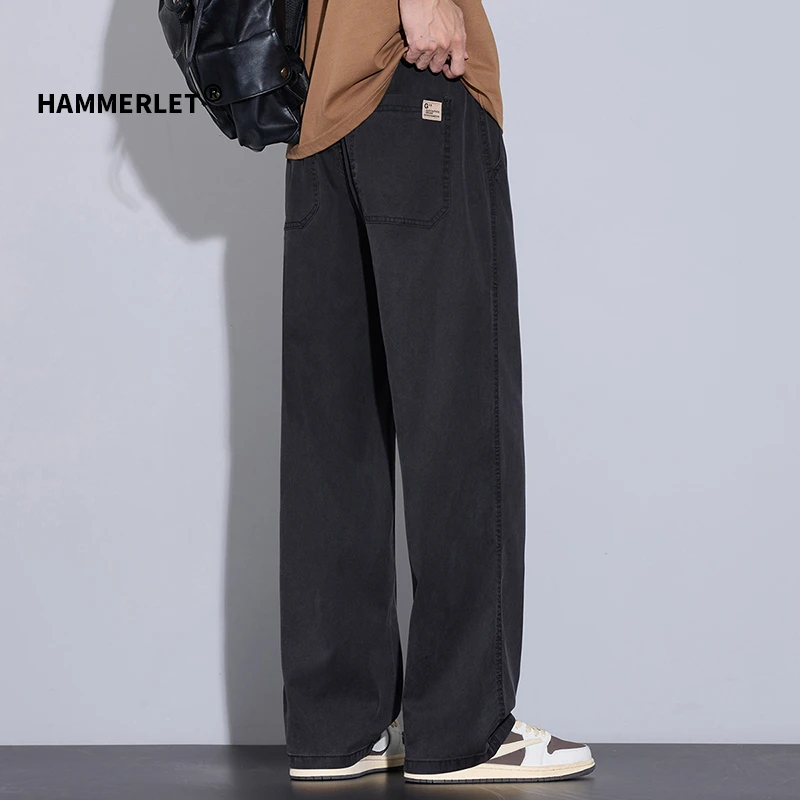 莱赛尔天丝夏季百搭垂感直筒男士休闲裤薄款阔腿裤潮流宽松裤子