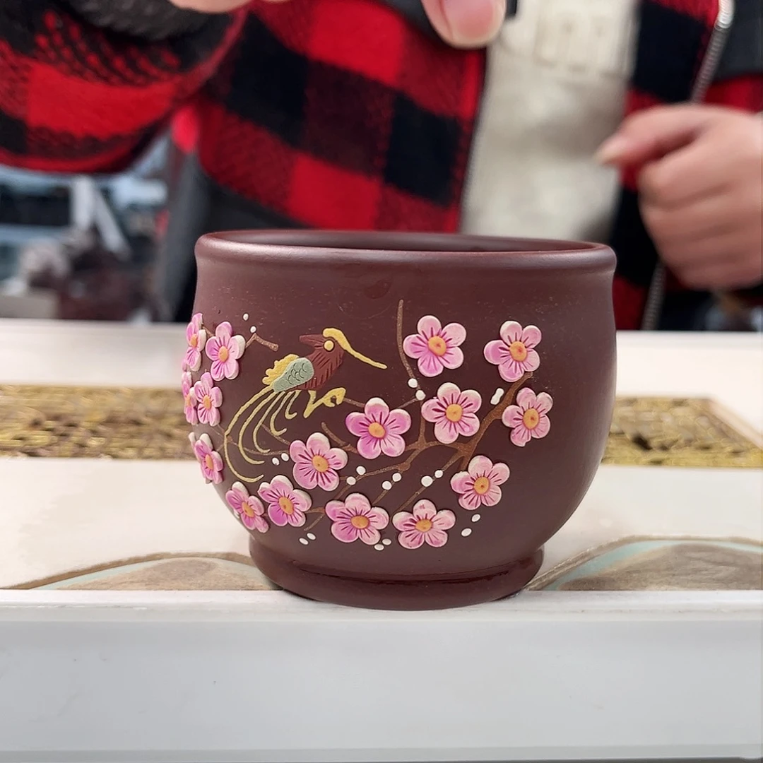 茶杯紫砂龙血砂梅花主人杯