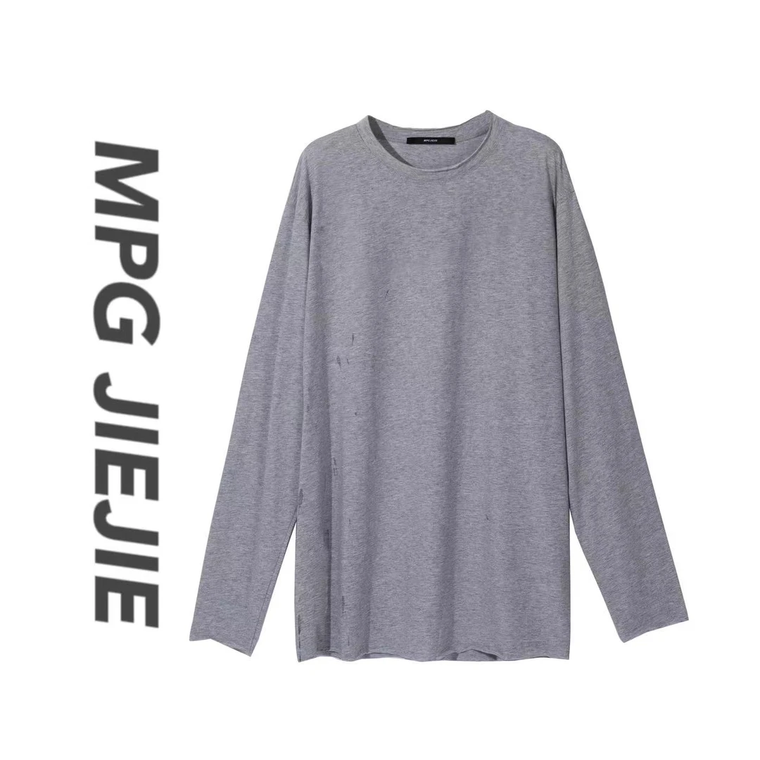 MPG JIEJIE【卷边T】25春夏时尚卷边黑色宽松圆领百搭T恤