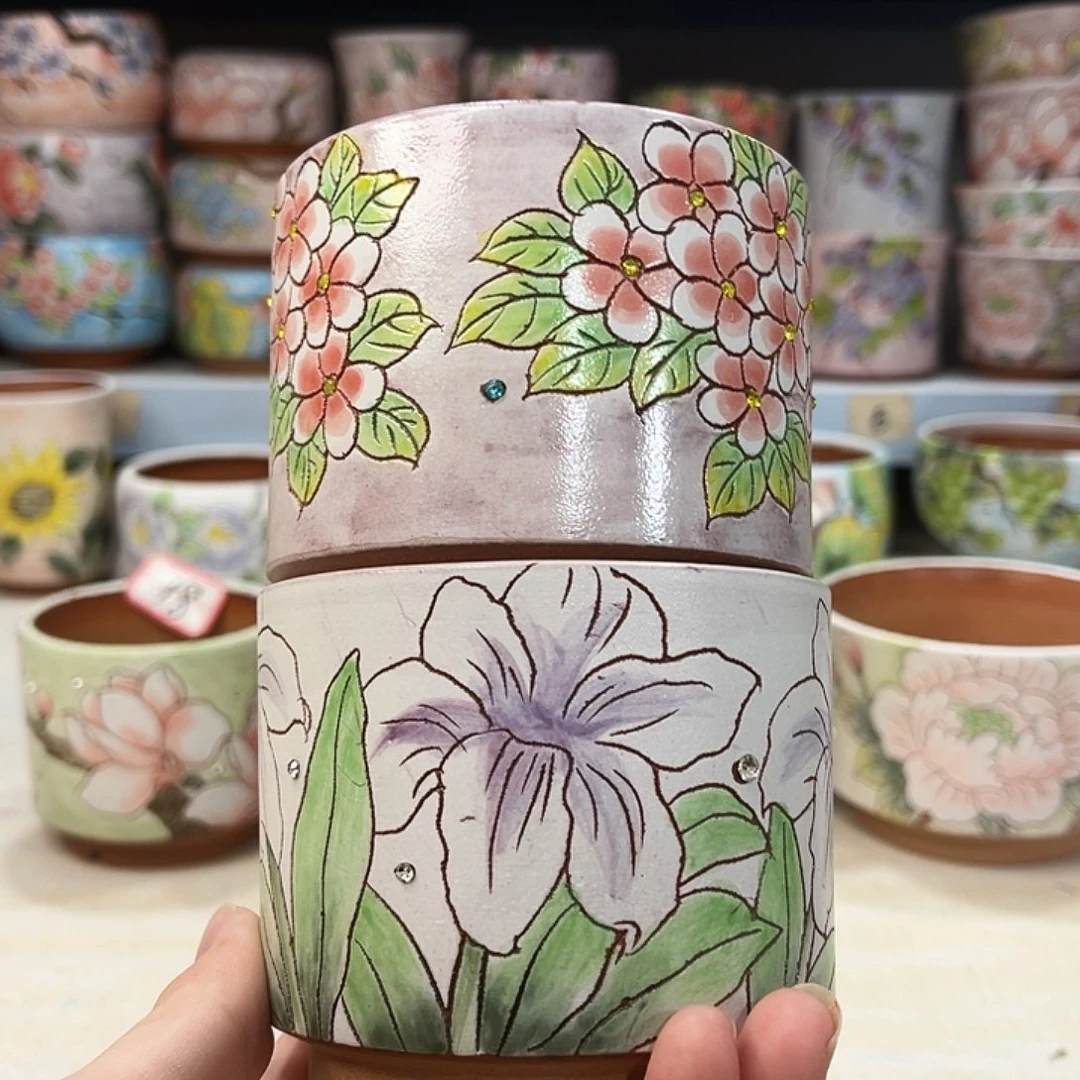 花盆景德镇多肉手绘花盆瑕疵