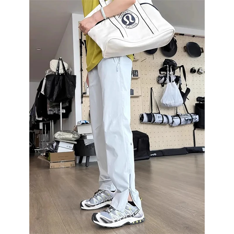 白色侧边拉链软壳冲锋裤男夏季薄款户外运动伞兵直筒裤户外登山裤