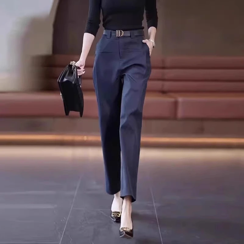 拉夏贝尔时尚九分镰刀裤女2025新款夏季高腰显瘦小个子休闲哈伦裤