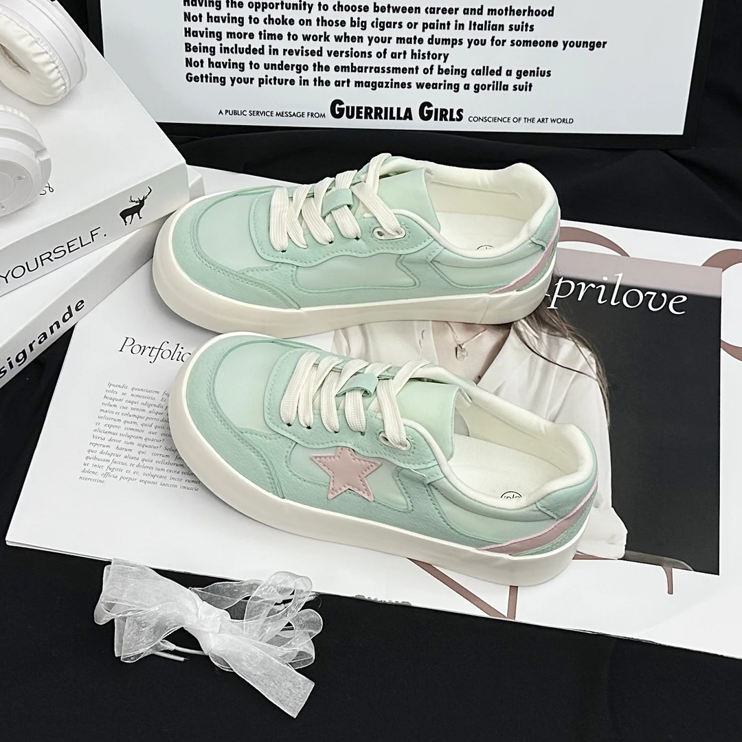 【Mei】2025新款厚底小白鞋女潮流百搭春夏季薄款透气百搭圆头板鞋