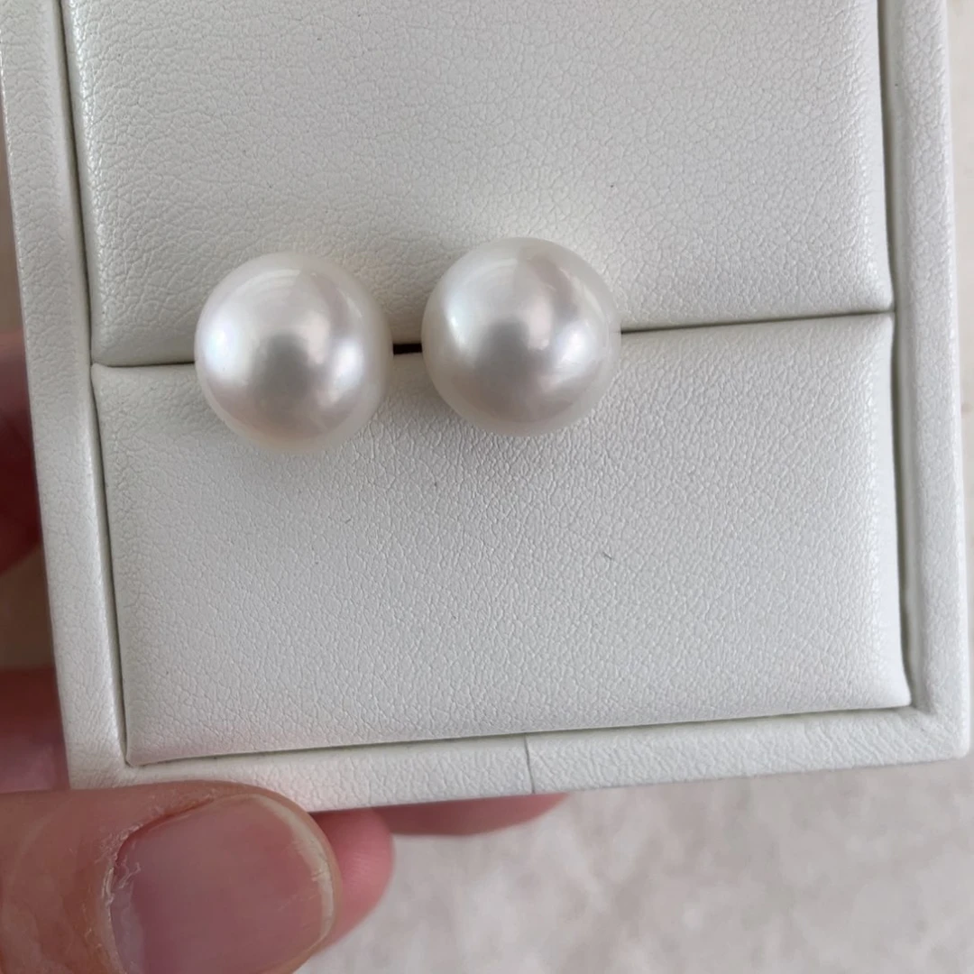 海水珍珠耳饰18K金镶嵌12-13m m