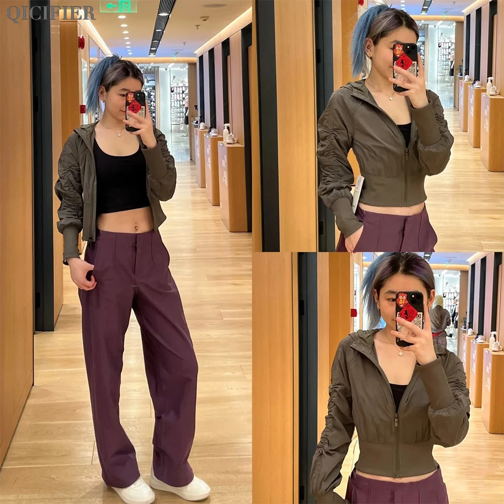 褶饰外套 褶皱收腰连帽短款夹克外套 3035