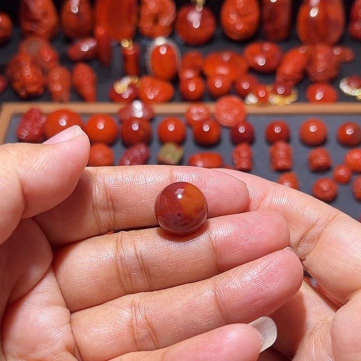 南红玛瑙未镶嵌配饰火焰纹圆珠14.3mm