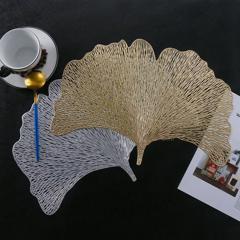 新品现代北欧风轻奢PVC烫金镂空餐垫加厚装饰垫茶杯垫银杏叶