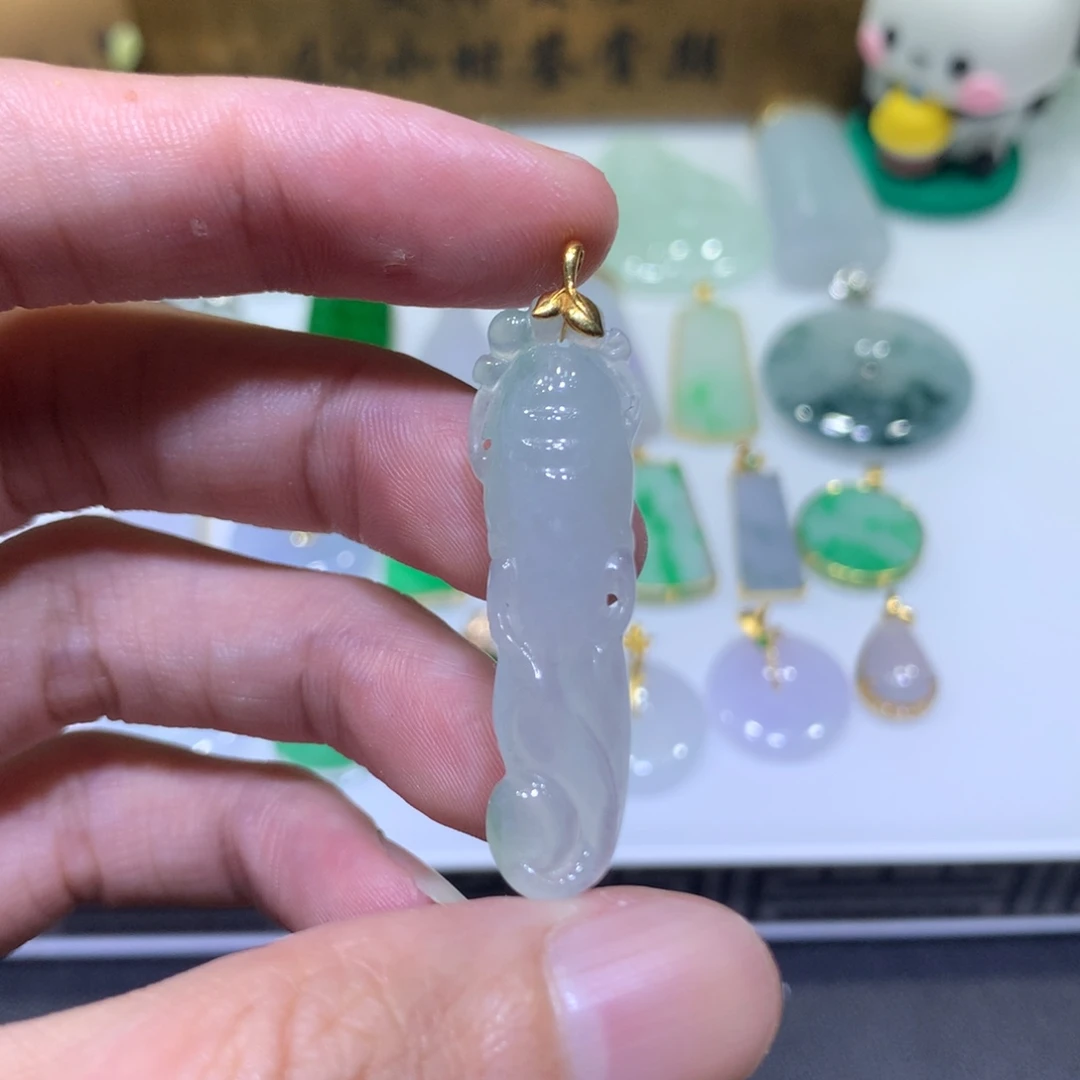 翡翠18K金镶嵌吊坠(不含链)