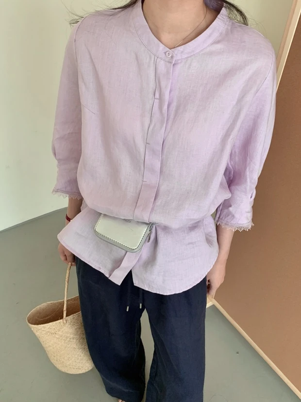 FUJIA STYLE新款韩版简约纯色袖口花边衬衫C88202