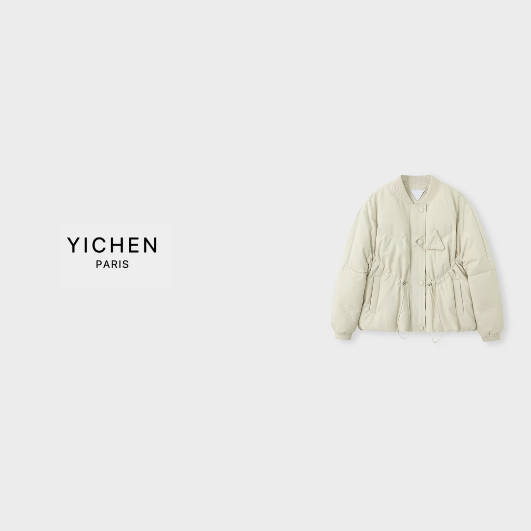 YC 香槟色 B V 徽标抽绳收腰羽绒服-4111