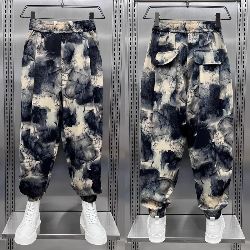 特大码300斤轻奢美式痞帅哈伦裤男士夏季冰丝休闲宽松束脚九分裤2