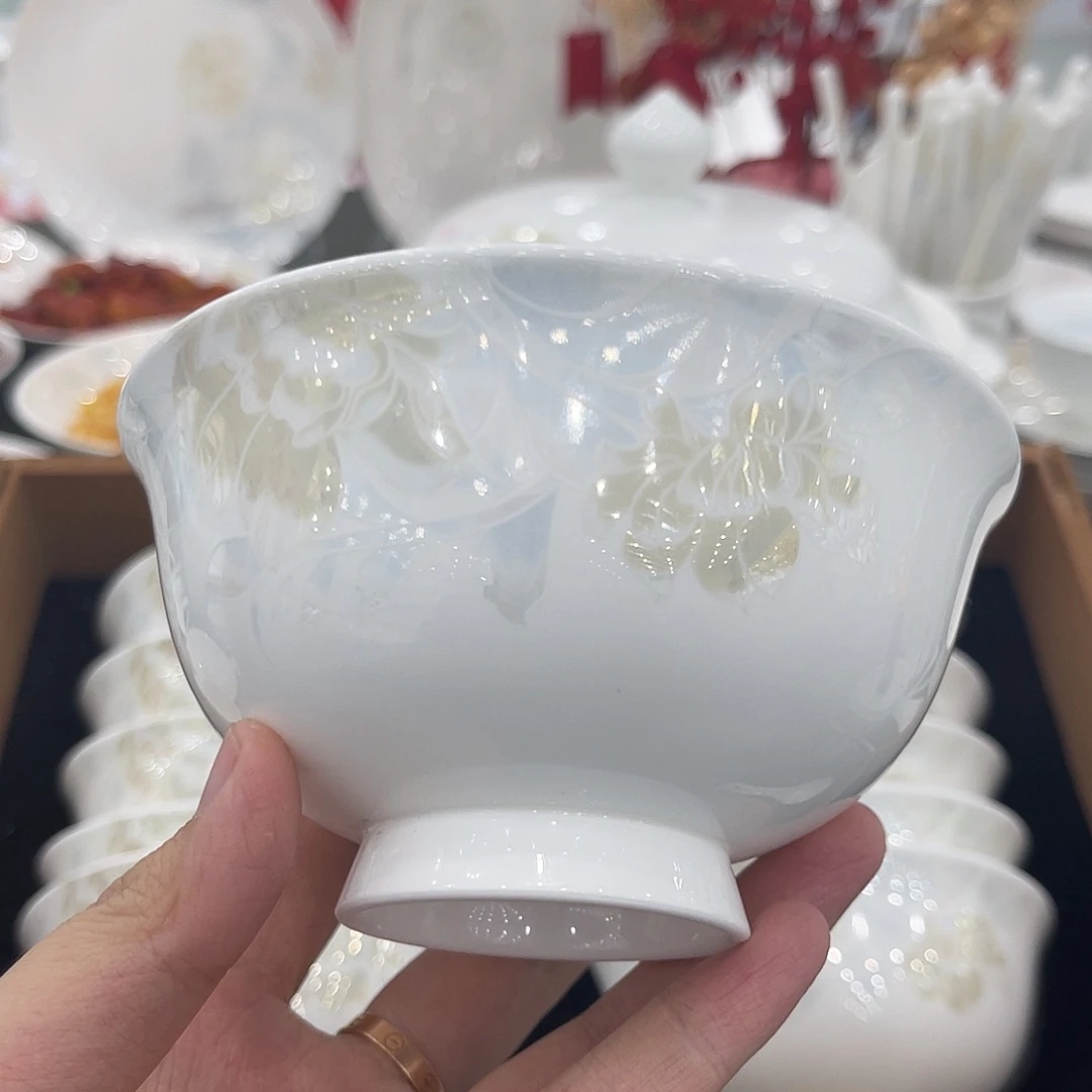 瓷是***呀倾城朵花高脚饭碗10个