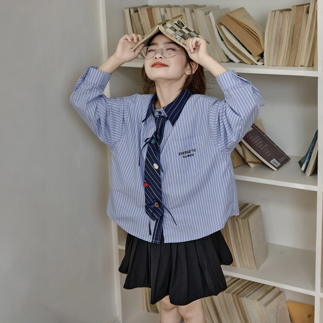 66公主童装女童2025秋季衬衫条纹百搭休闲上衣 25S188