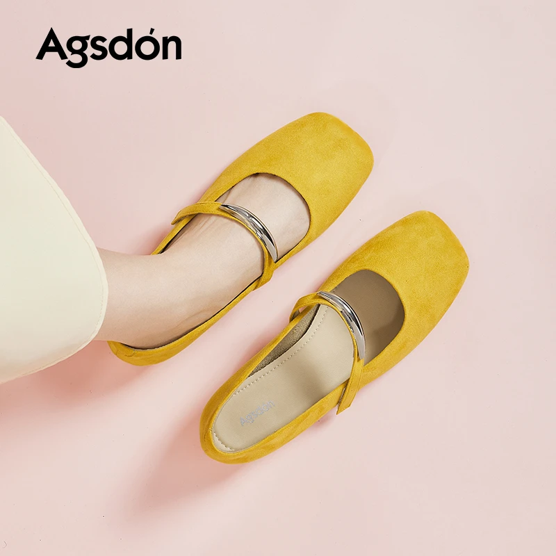 Y奥古狮登黄色单鞋女2025新款夏季平底小皮鞋法式玛丽珍芭蕾鞋子Y