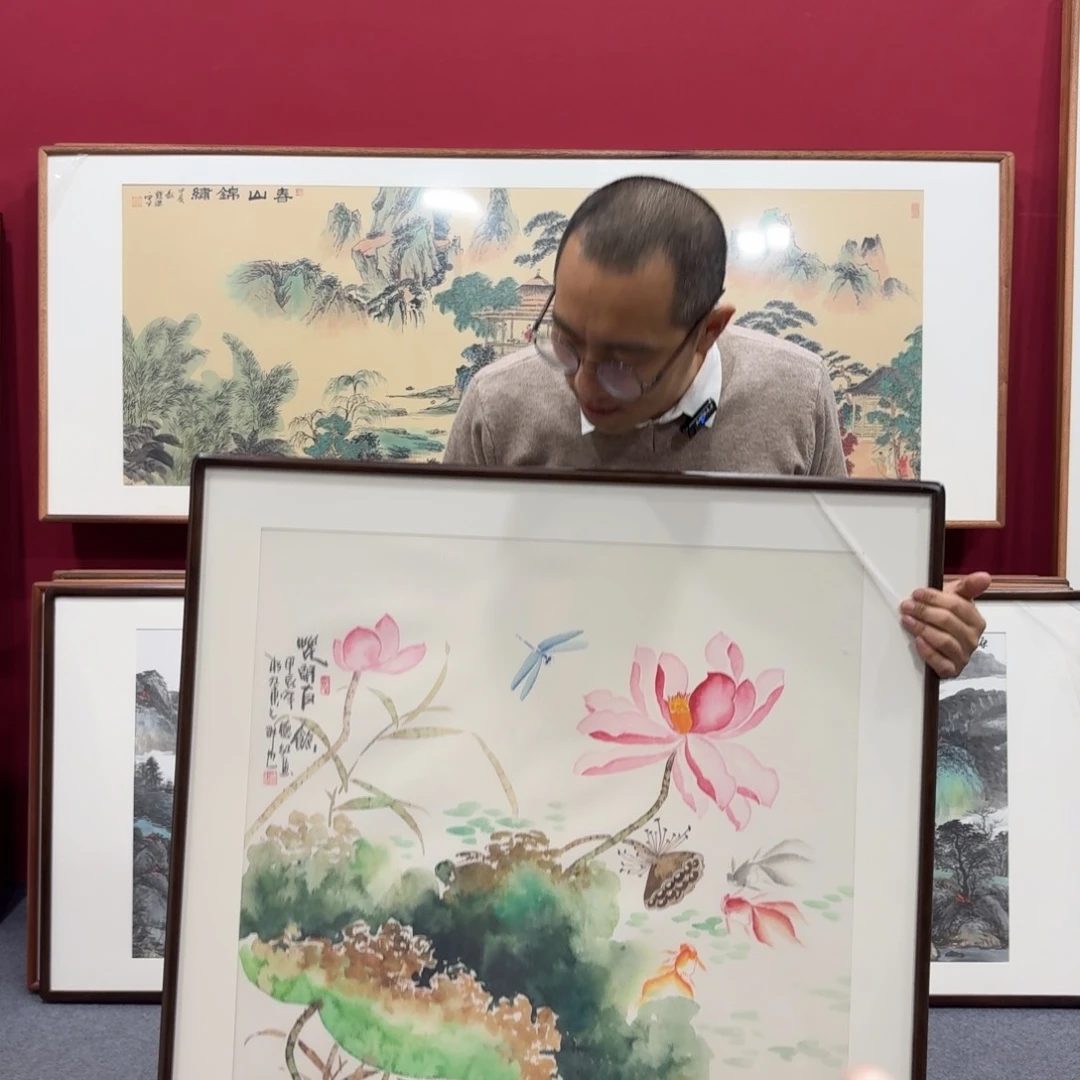 国画手绘作品带框