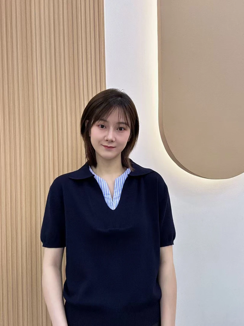 韩版时尚气质撞色拼接V领假两件针织衫6033