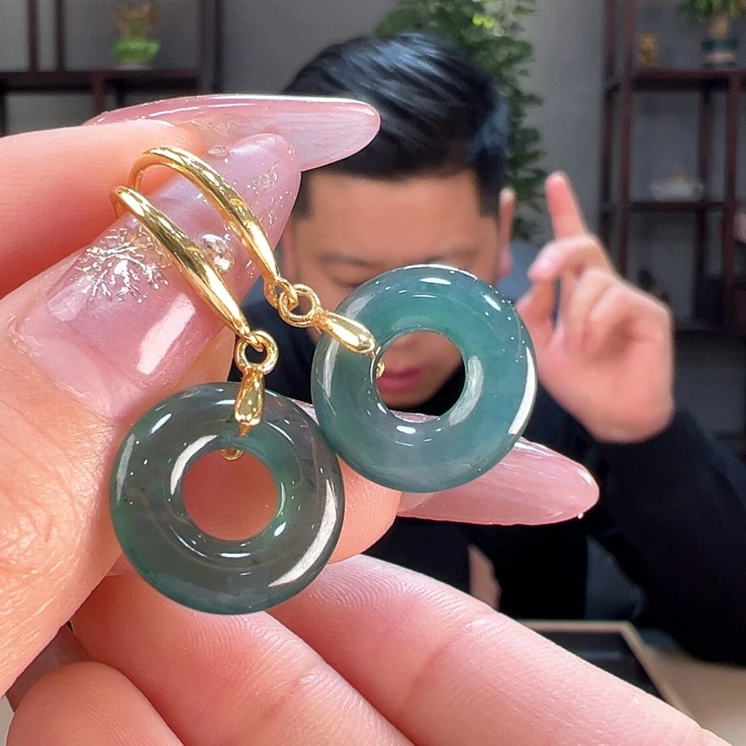 翡翠耳饰银S925镶嵌耳环