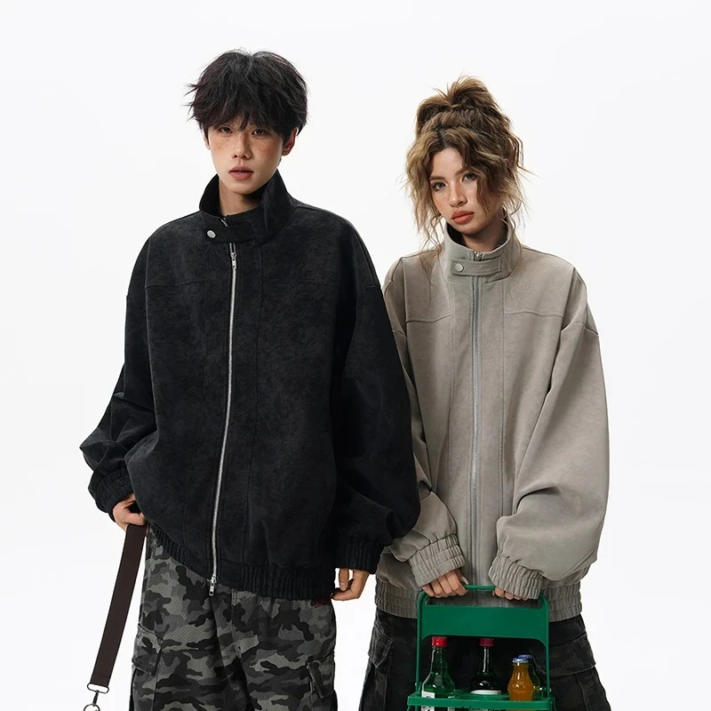 ANKESEN秋季皮衣情侣款立领夹克外套防泼水宽松休闲百搭