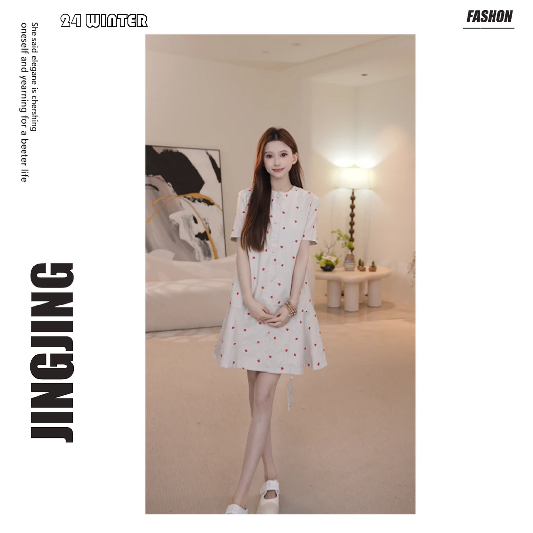 【婧婧】连衣裙夏杏色宽松显瘦时尚减龄温柔风小个子短袖28Y085