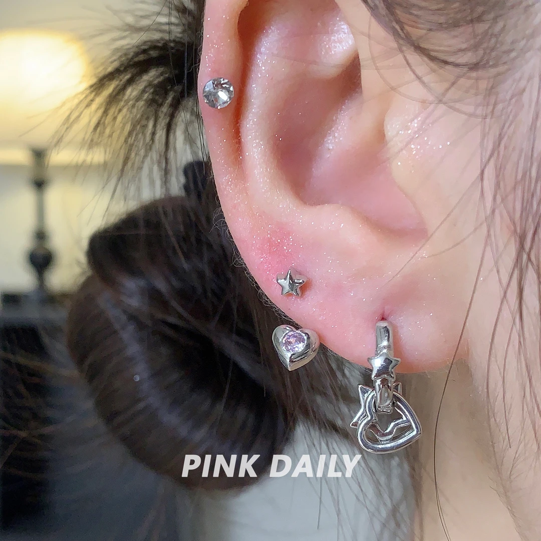 合金耳饰 Pink Daily锆石爱心星星马蹄环耳环耳坠设计感气质耳扣