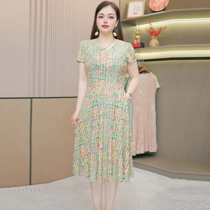 妈妈夏装时尚洋气连衣裙女中老年人夏季新款宽松显瘦遮肉气质裙子