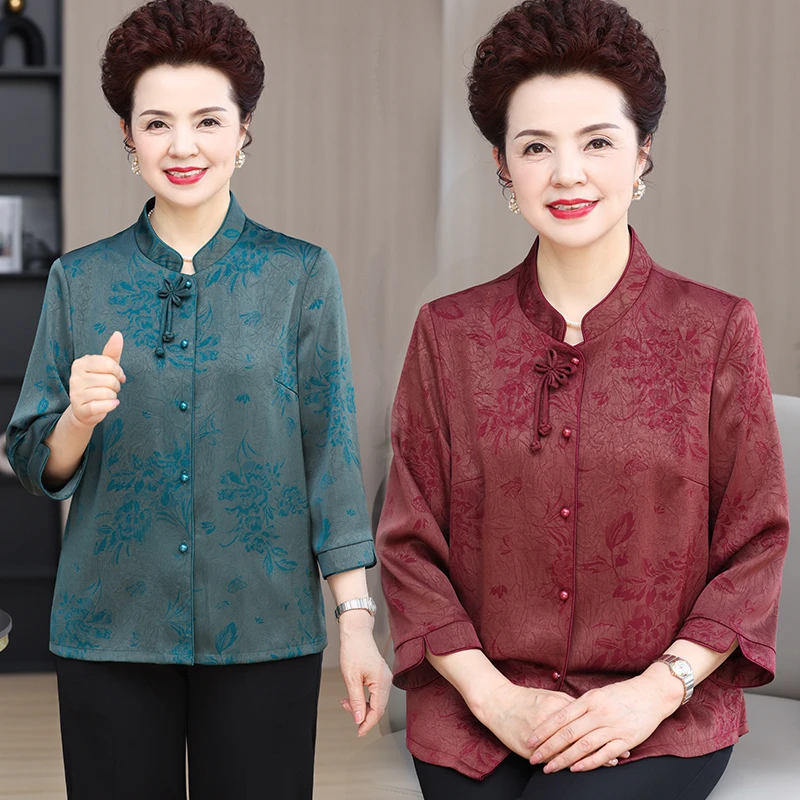 奶奶夏装高档气质衬衫中老年女夏季新款中式国风奶奶唐装洋气衬衣